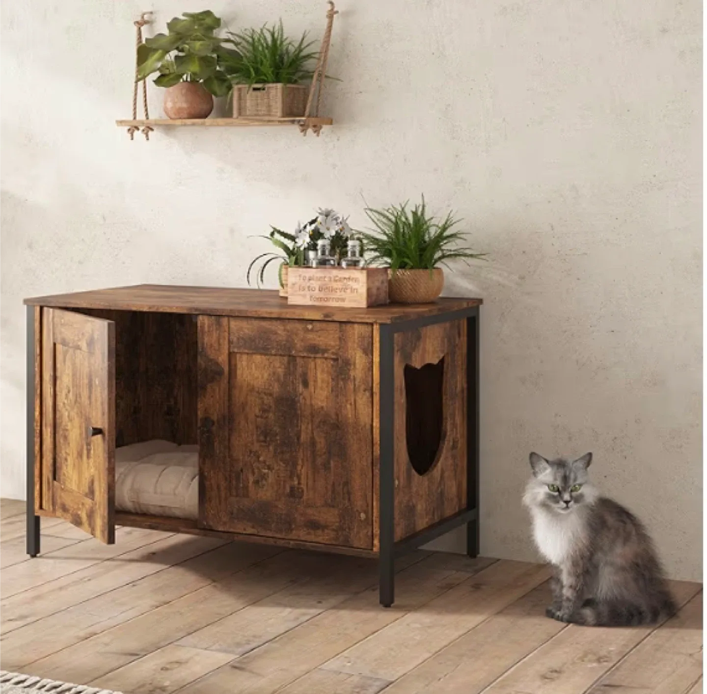 Wooden Cat Litter Box Enclosure Furniture