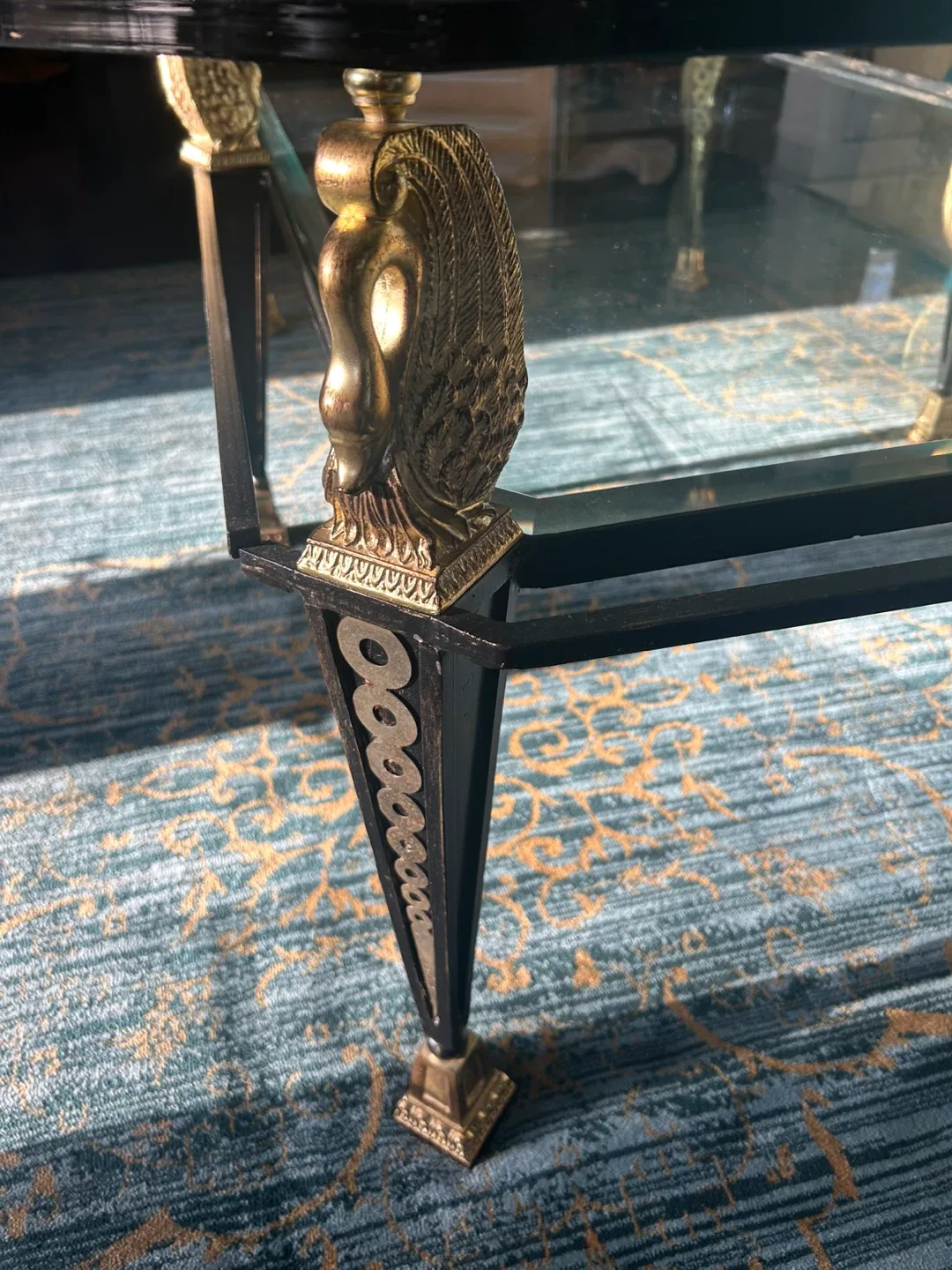 Glass Coffee Table with Gold Swan Accents image indicator(2)