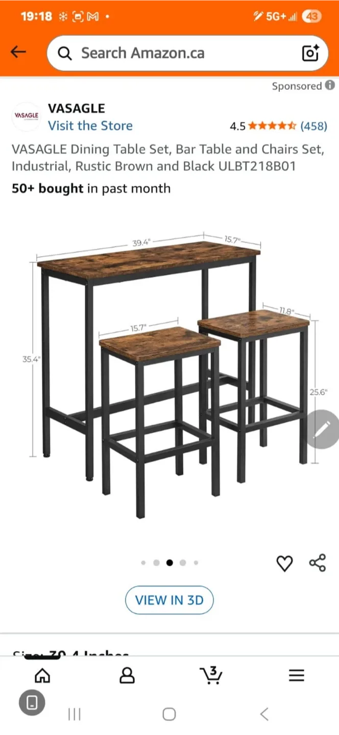 Bar Table with 2 Stools - Rustic Brown image indicator(2)