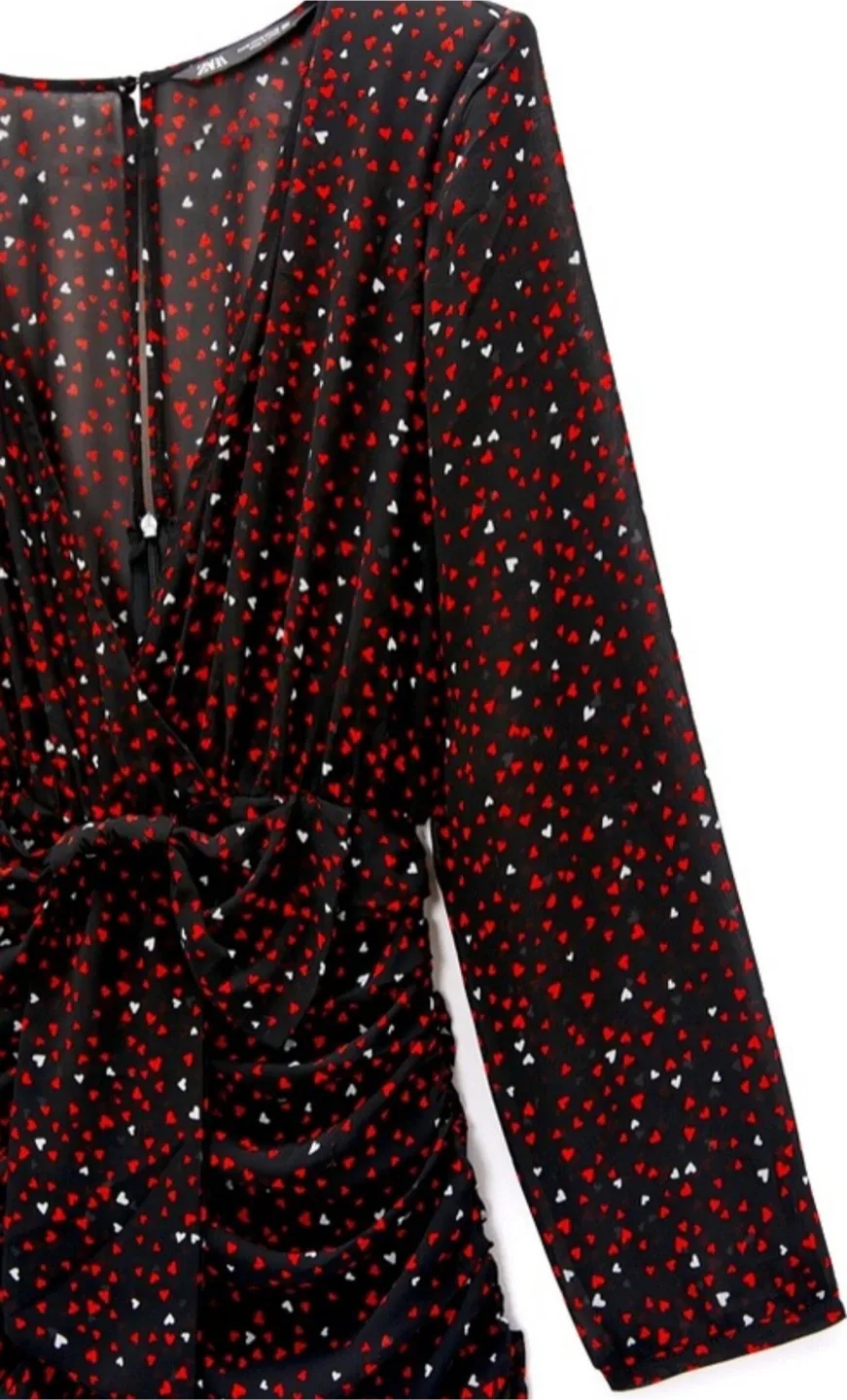 Zara Mini Dress - Black with Heart Print image indicator(2)