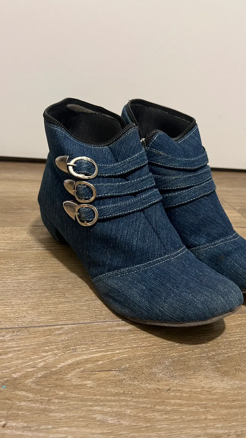 Denim Ankle Boots, Size US 7