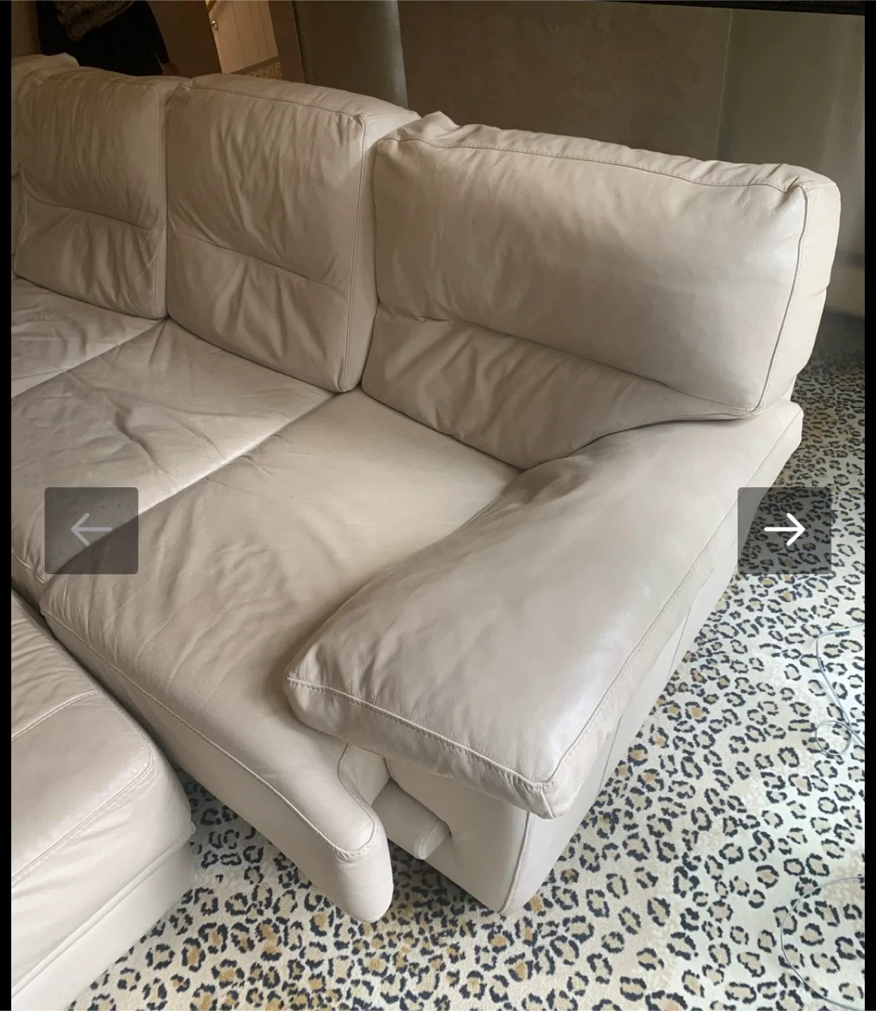 Cream Leather Sectional Sofa with Ottoman