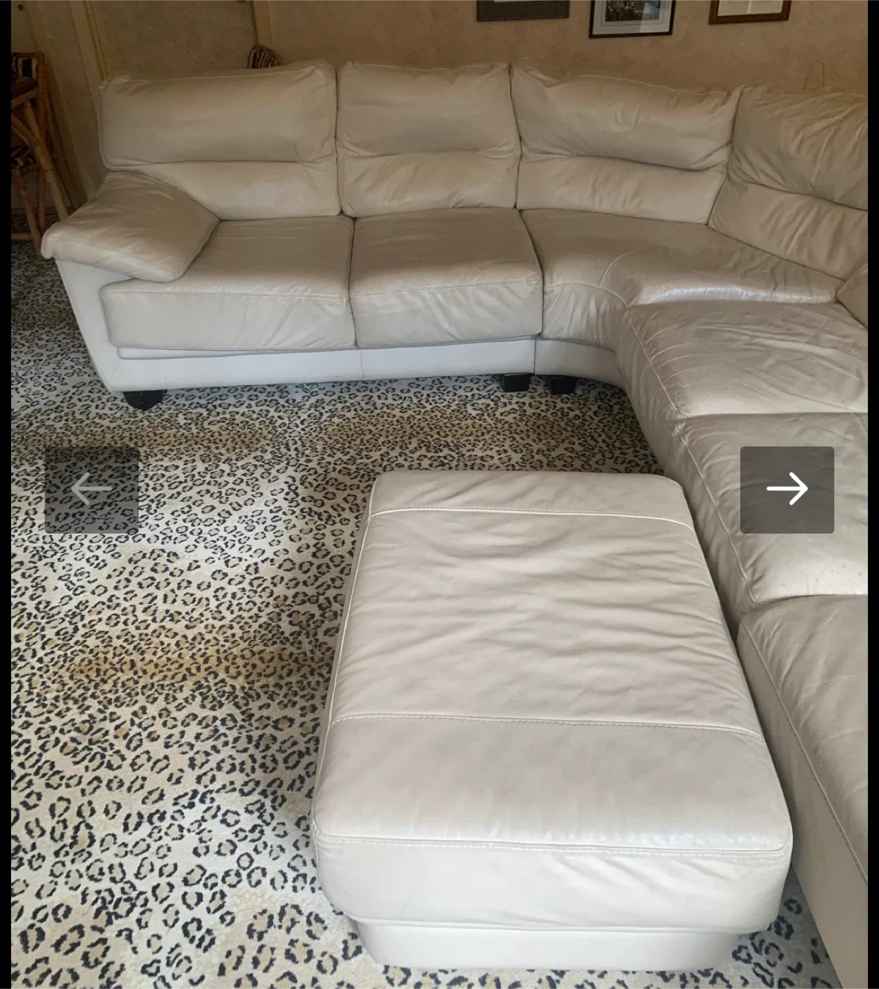 Cream Leather Sectional Sofa with Ottoman image indicator(4)