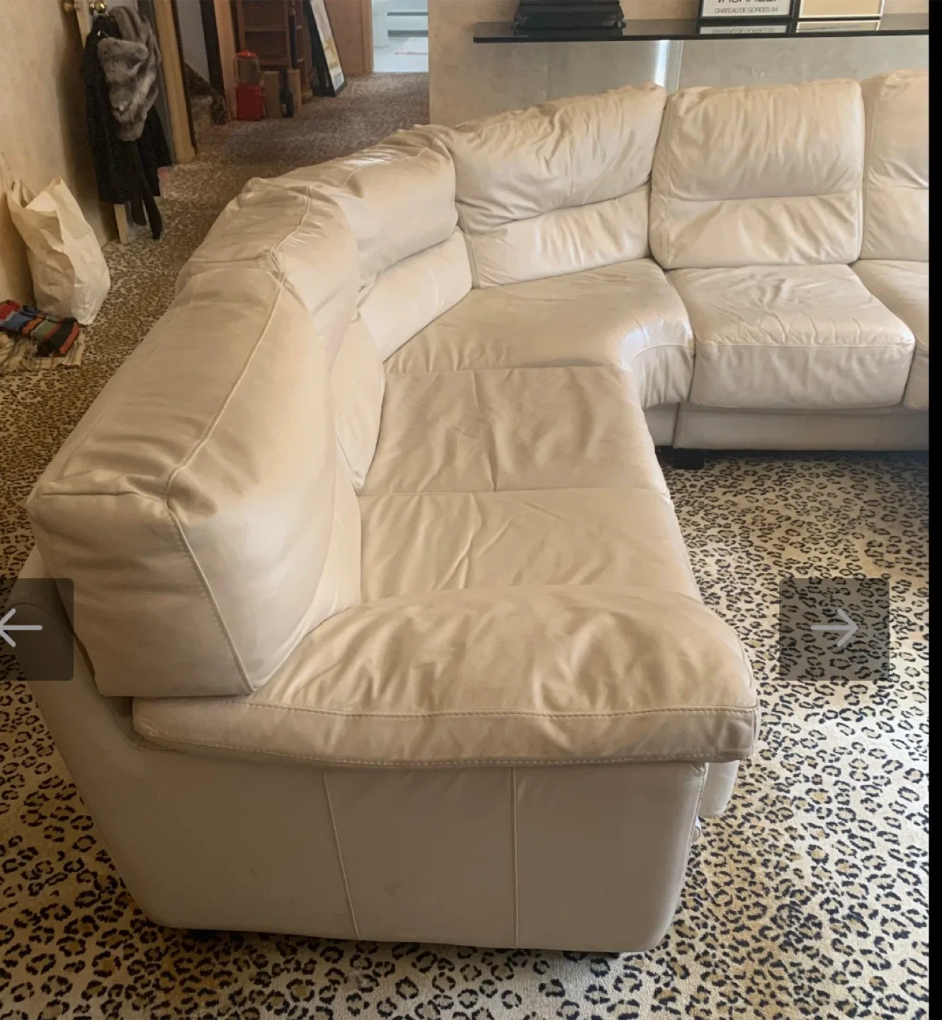 Cream Leather Sectional Sofa with Ottoman image indicator(3)