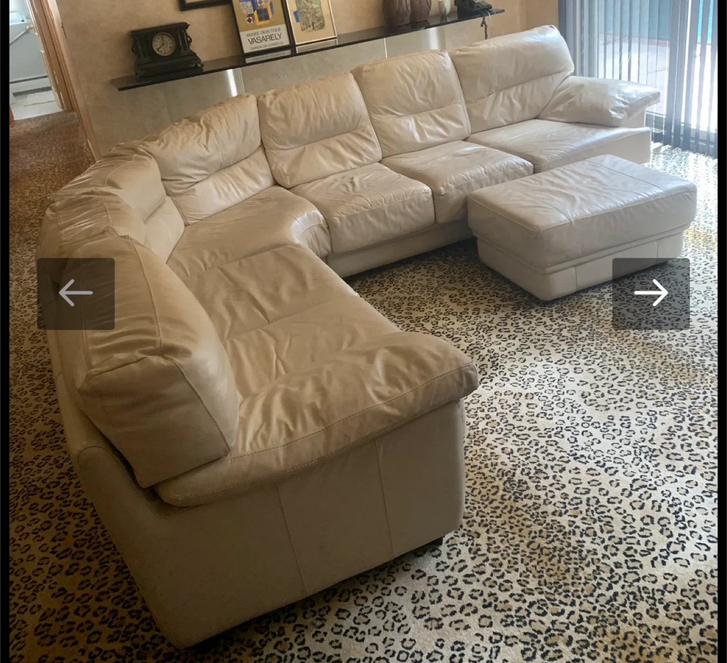 Cream Leather Sectional Sofa with Ottoman image indicator(5)