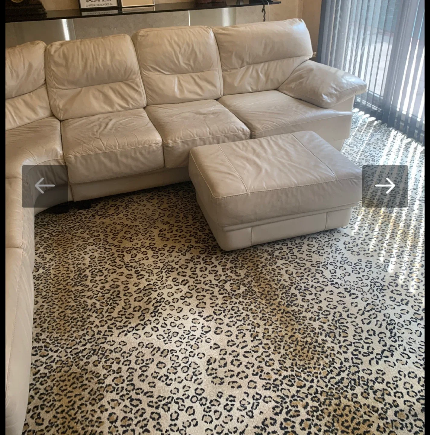 Cream Leather Sectional Sofa with Ottoman image indicator(2)