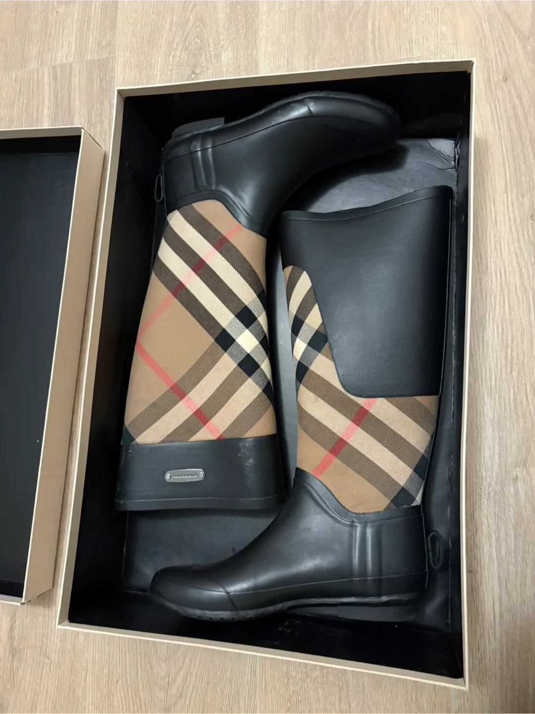 Burberry Vintage Check Black Rubber Boots