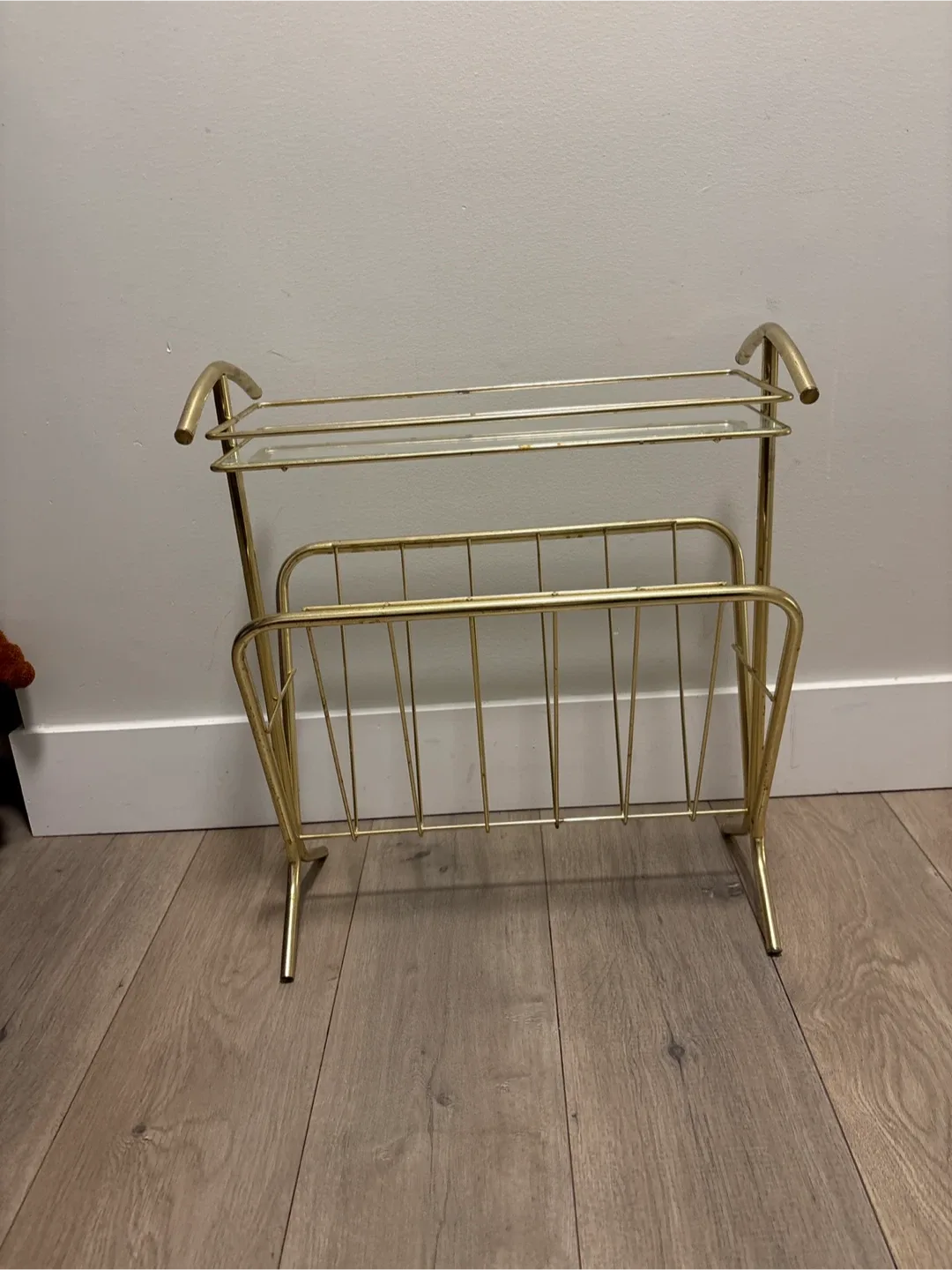 Vintage Brass & Glass Magazine Rack and End Table 9x18 20 inches image indicator(3)