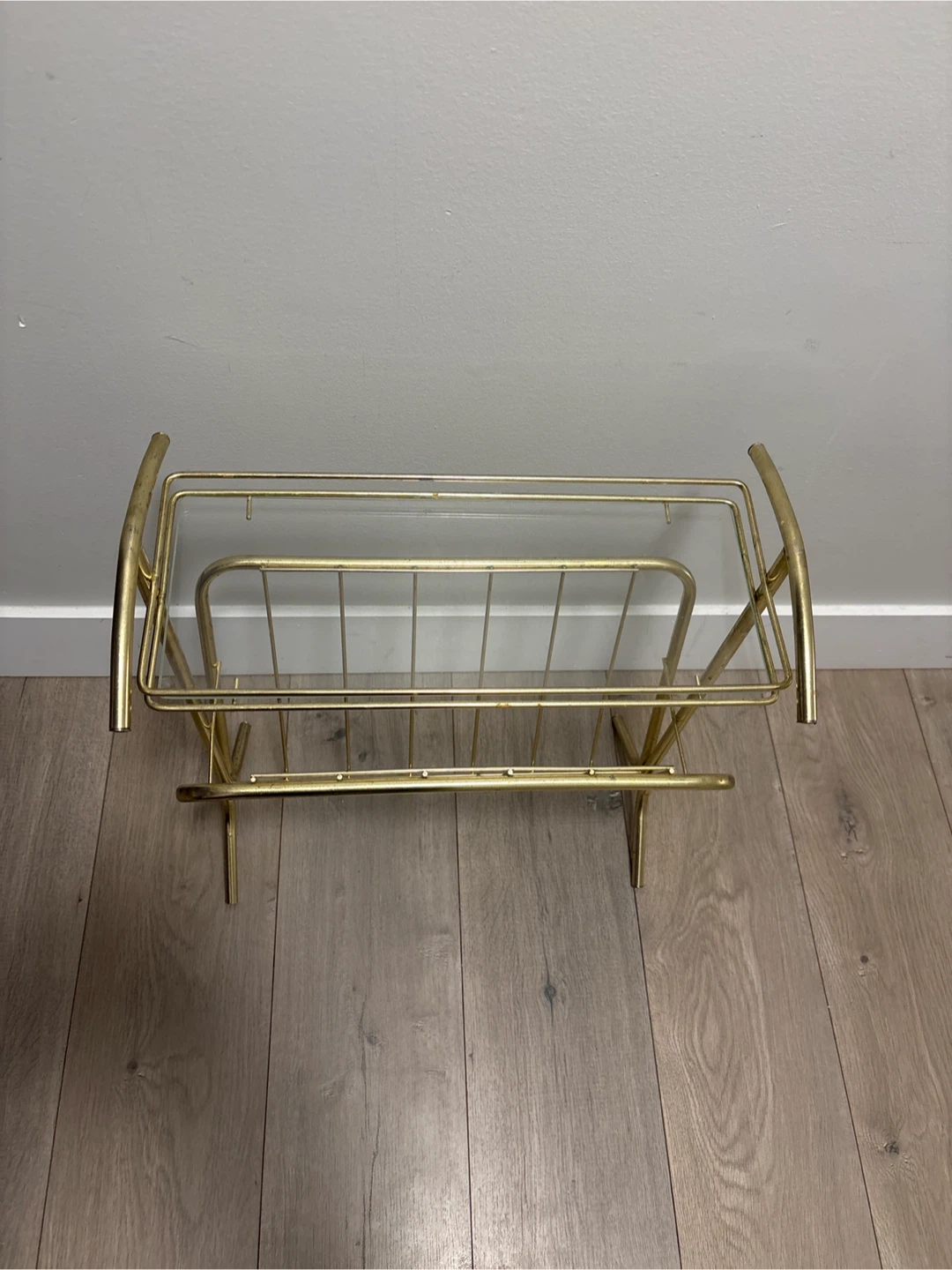 Vintage Brass & Glass Magazine Rack and End Table 9x18 20 inches - photo 2