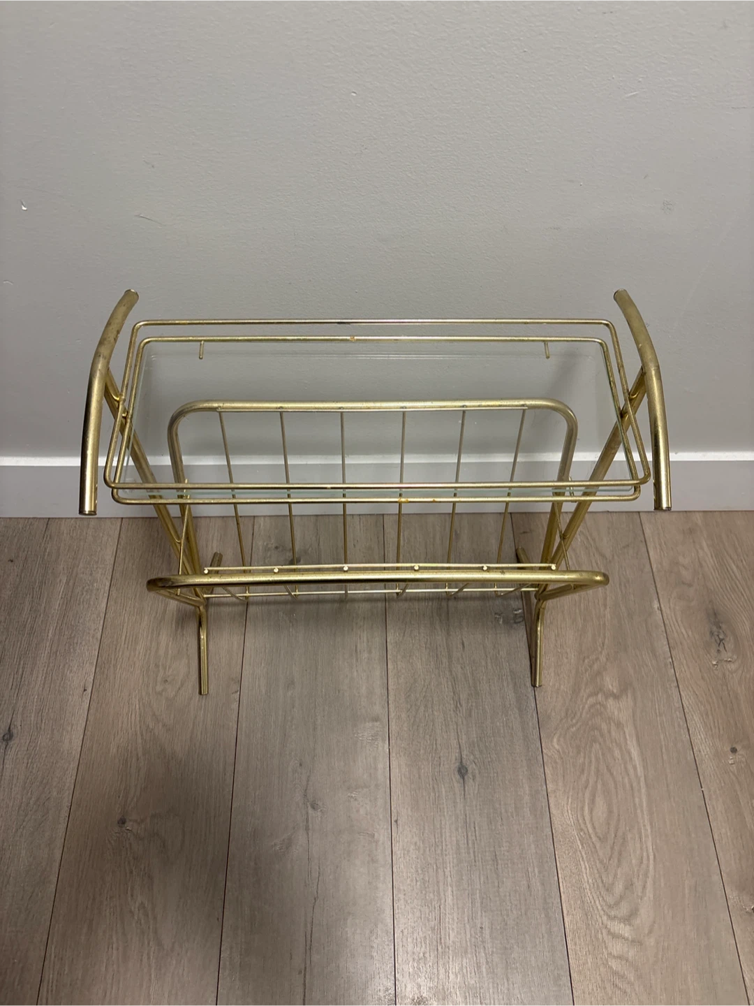 Vintage Brass & Glass Magazine Rack and End Table 9x18 20 inches - photo 4