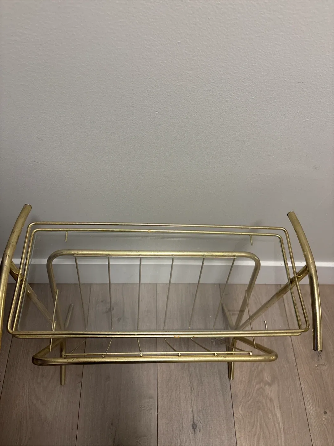Vintage Brass & Glass Magazine Rack and End Table 9x18 20 inches image indicator(5)