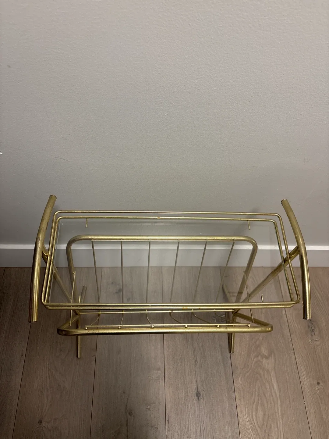 Vintage Brass & Glass Magazine Rack and End Table 9x18 20 inches image indicator(6)