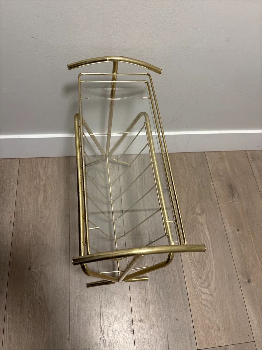 Vintage Brass & Glass Magazine Rack and End Table 9x18 20 inches image indicator(8)