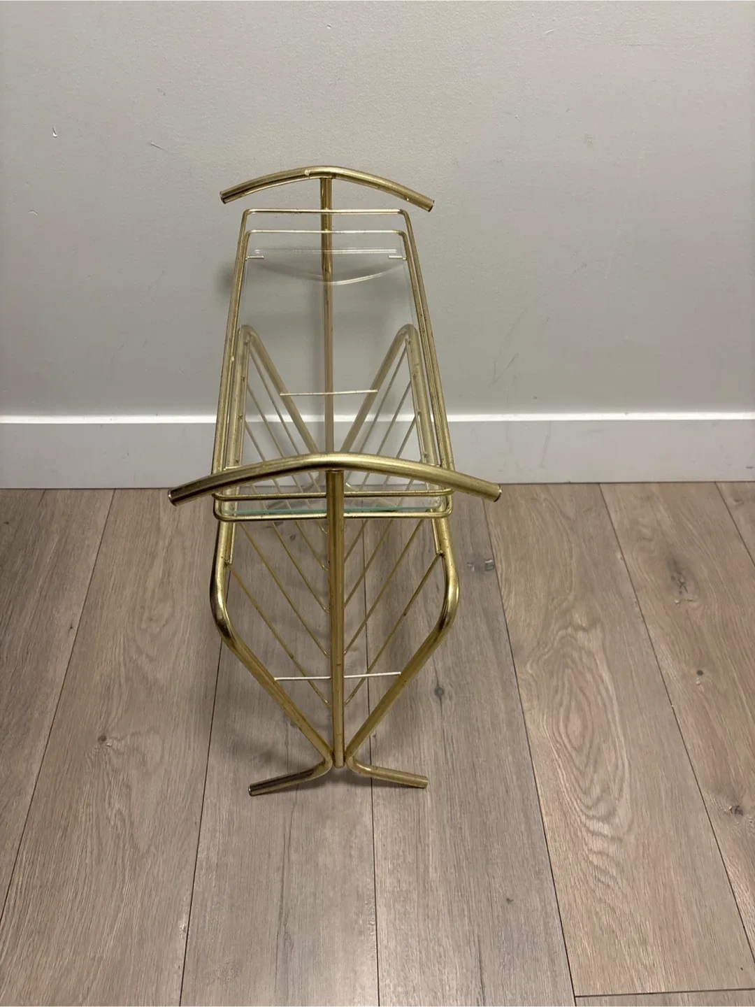 Vintage Brass & Glass Magazine Rack and End Table 9x18 20 inches image indicator(7)