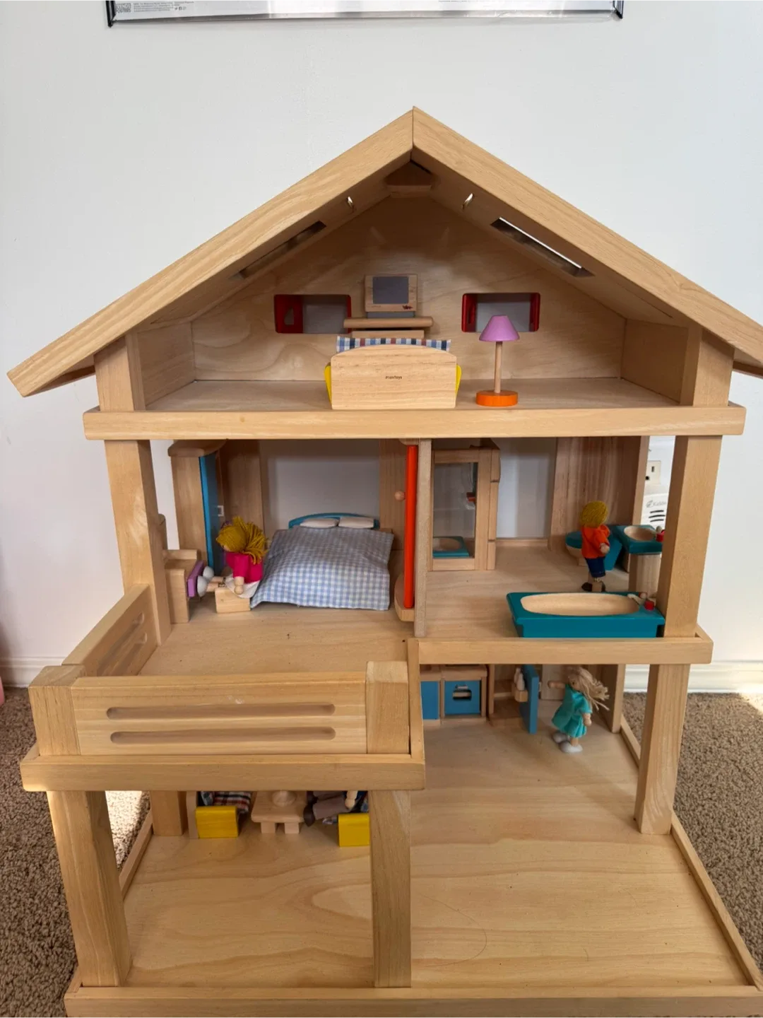 Plan Toys Wooden Dollhouse with Furniture
