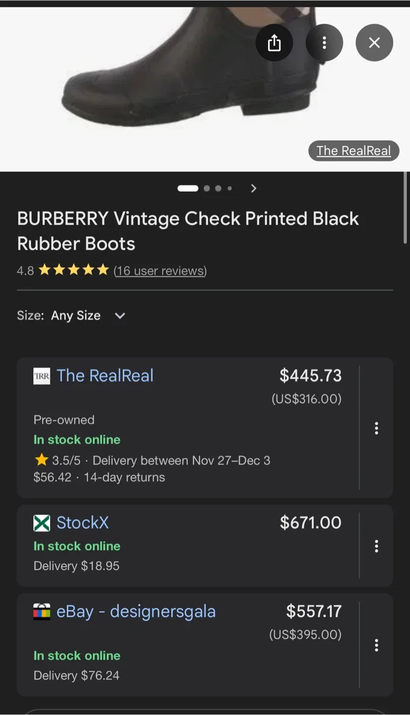 Burberry Vintage Check Black Rubber Boots image indicator(3)