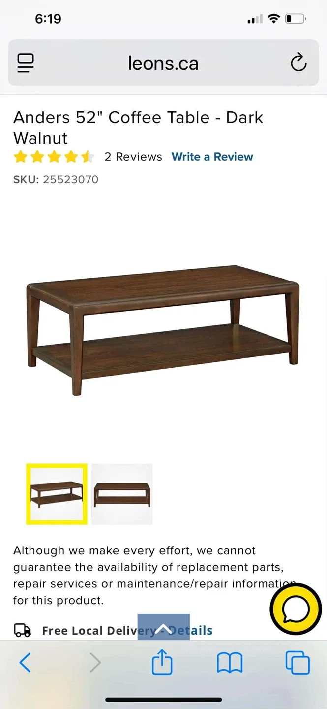 Anders 52" Coffee Table - Dark Walnut