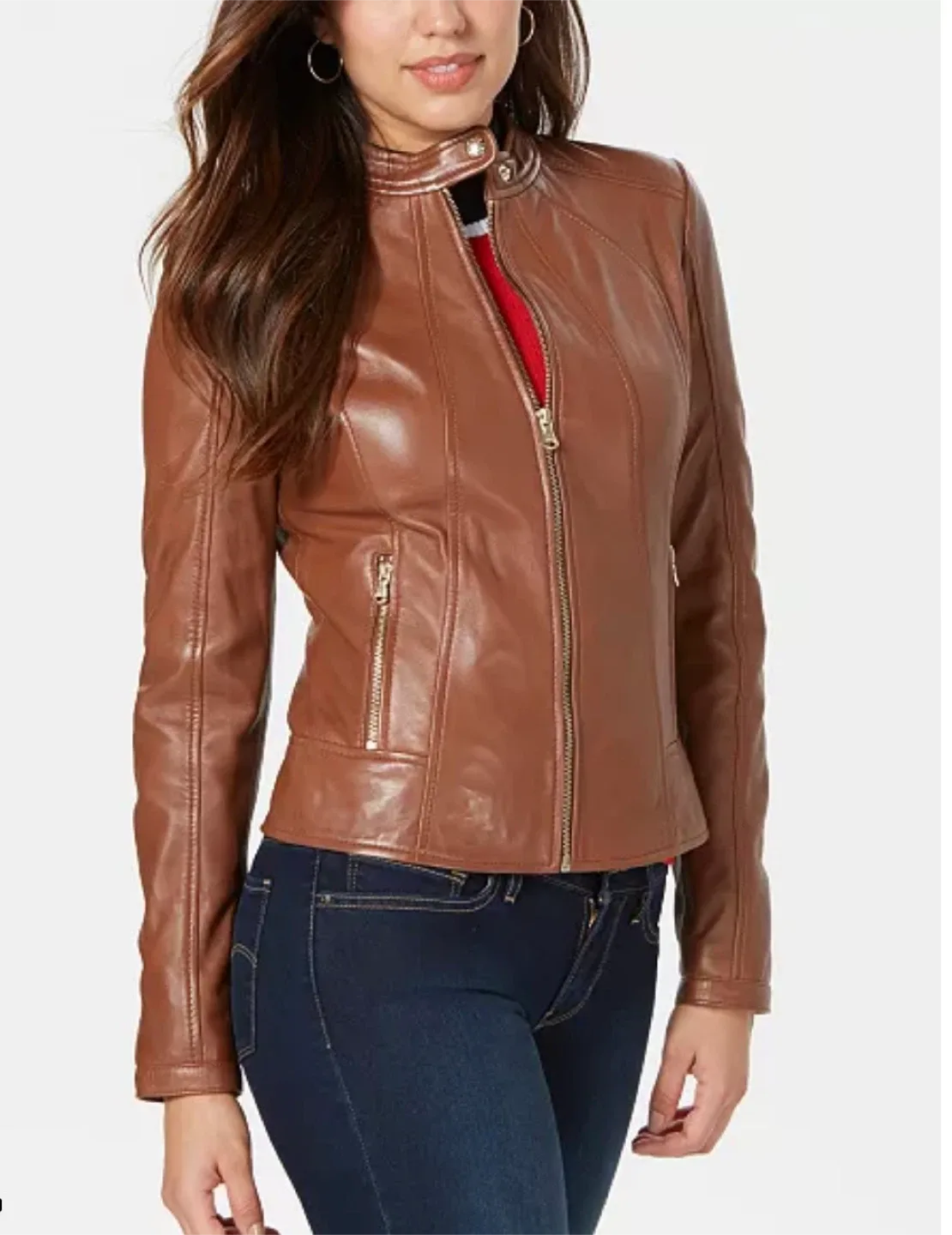 Guess Faux Leather Jacket in Brown S/M