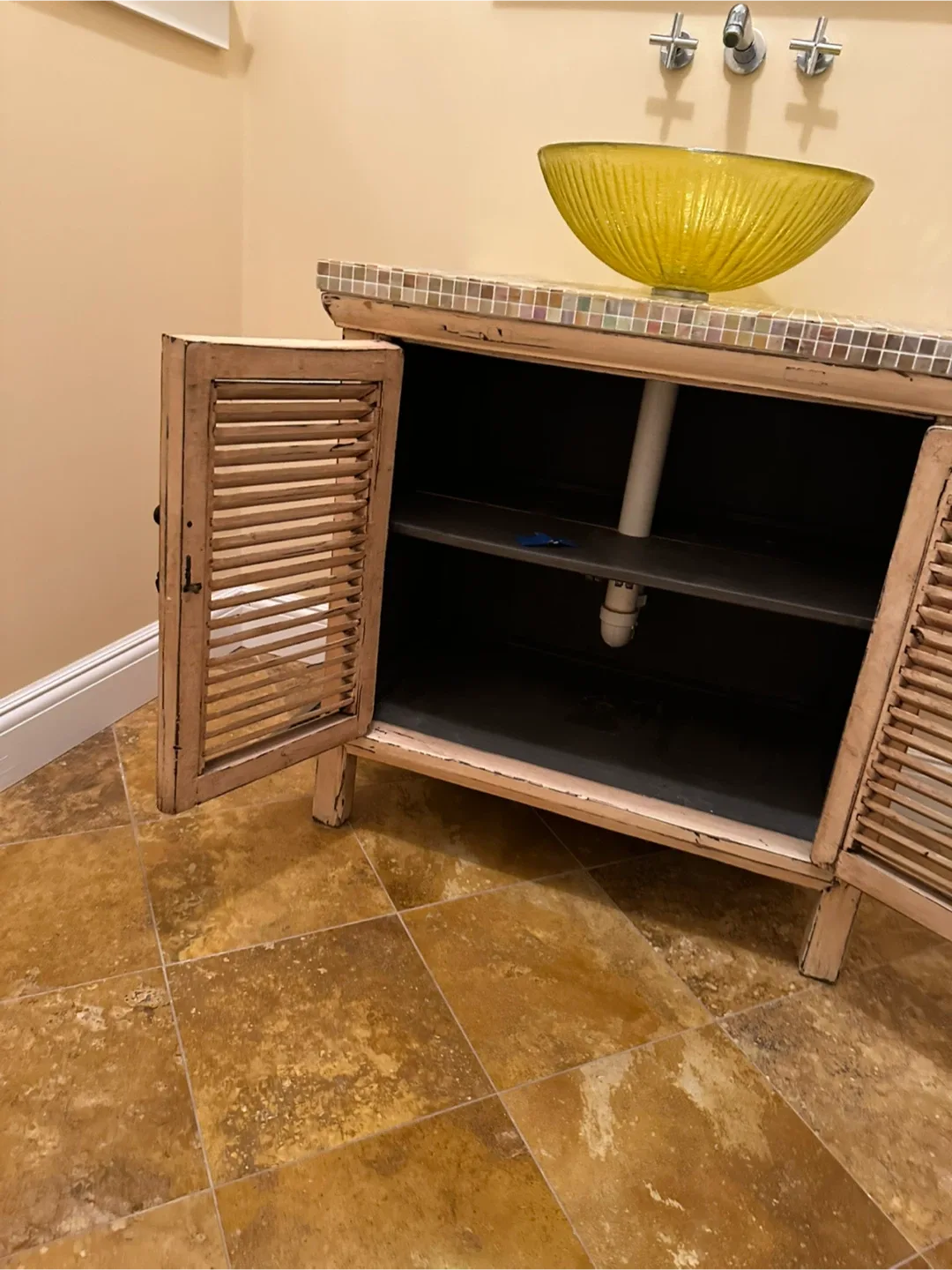 Bathroom Vanity with Yellow Glass Bowl
