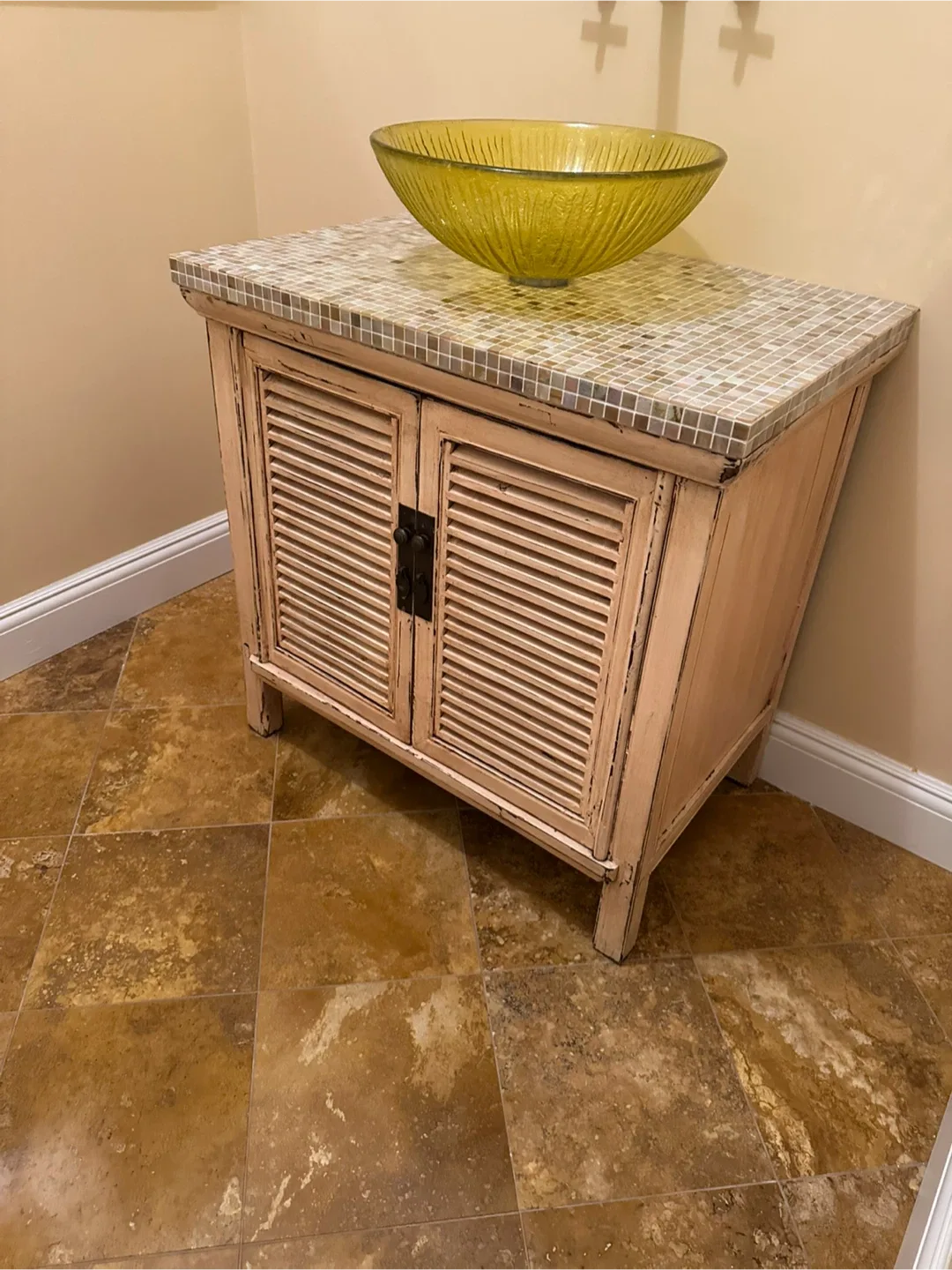 Bathroom Vanity with Yellow Glass Bowl