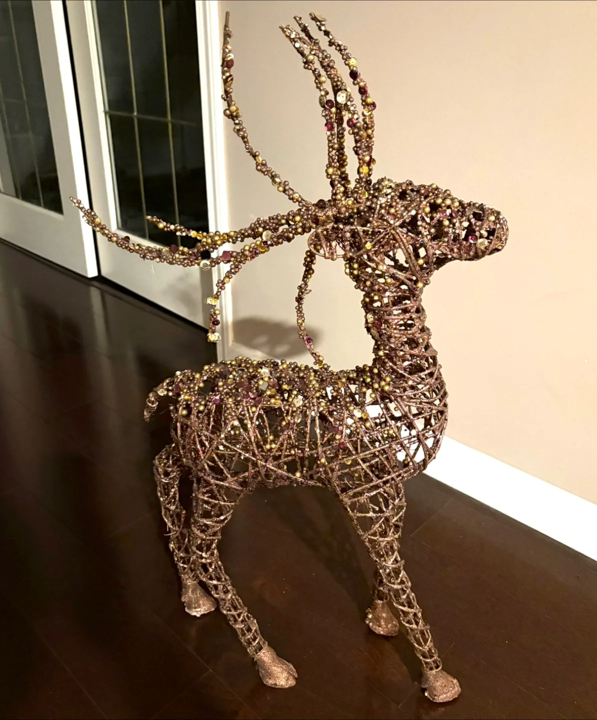 Decorative Heavy Beaded Wire Frame Reindeer Figurine