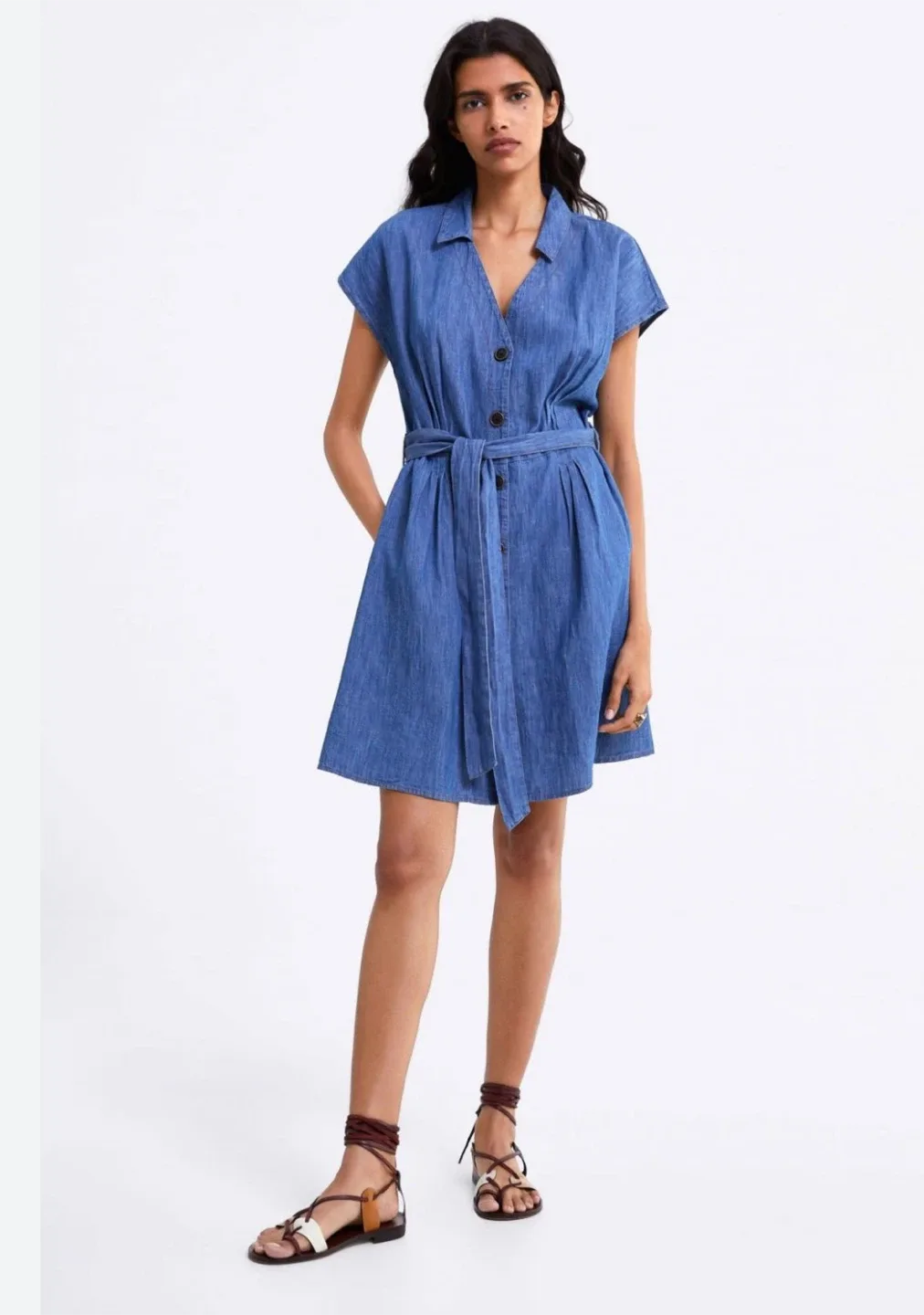 Zara Denim Shirt Dress - Blue- medium