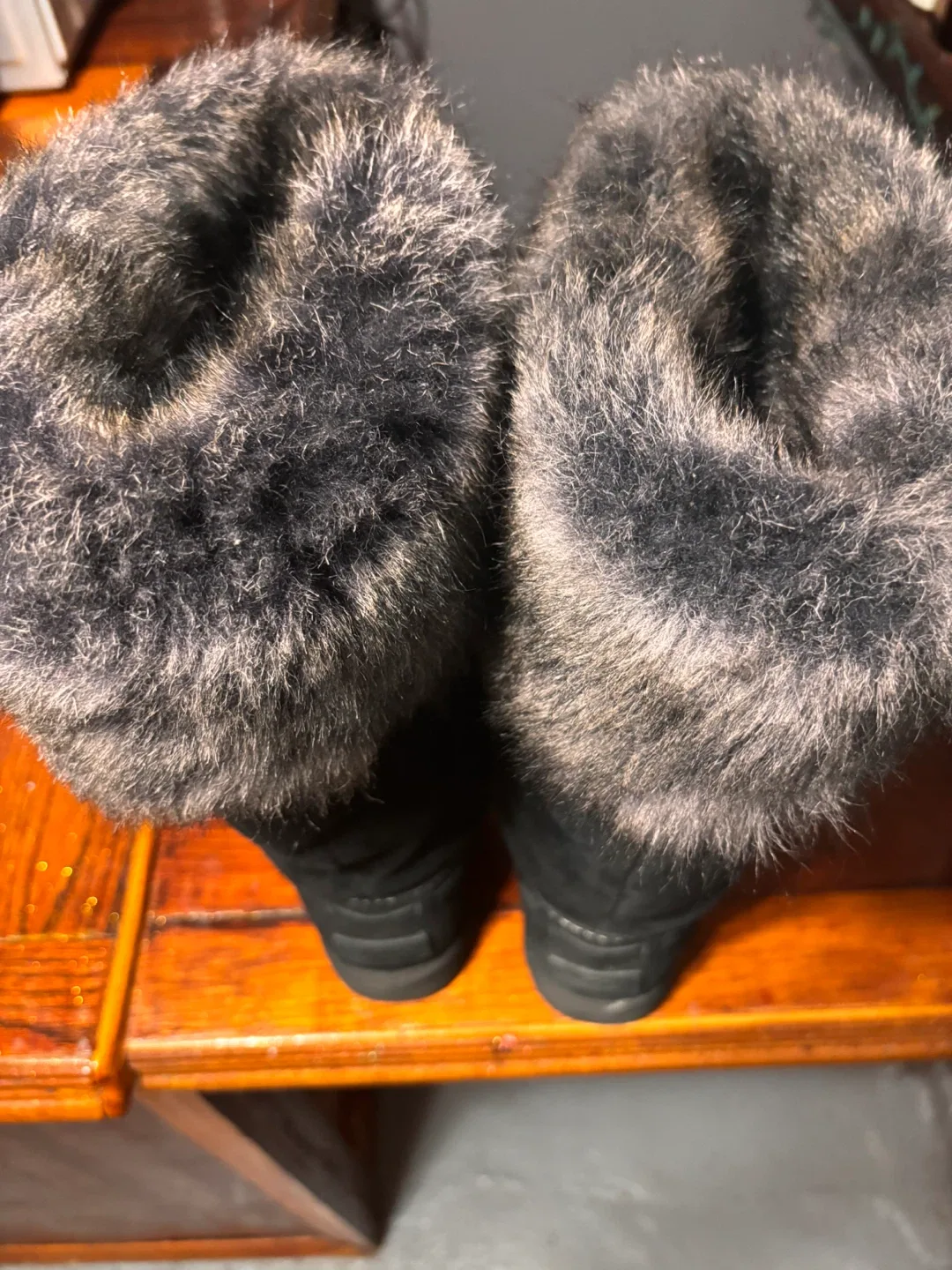 UGG Black Suede Boots with Faux Fur Trim