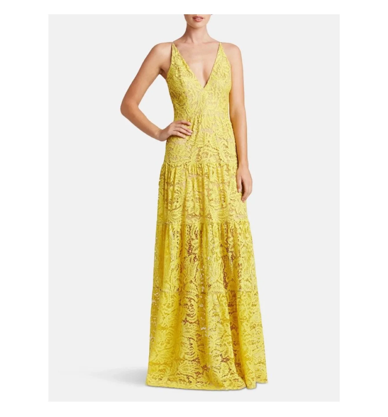dress the population lace melina yellow maxi dress
