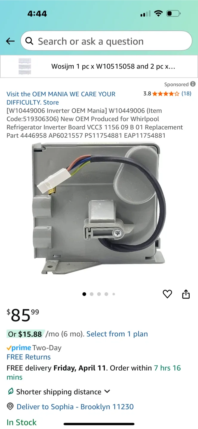 New OEM Mania W10449006 Refrigerator Inverter Board image indicator(2)