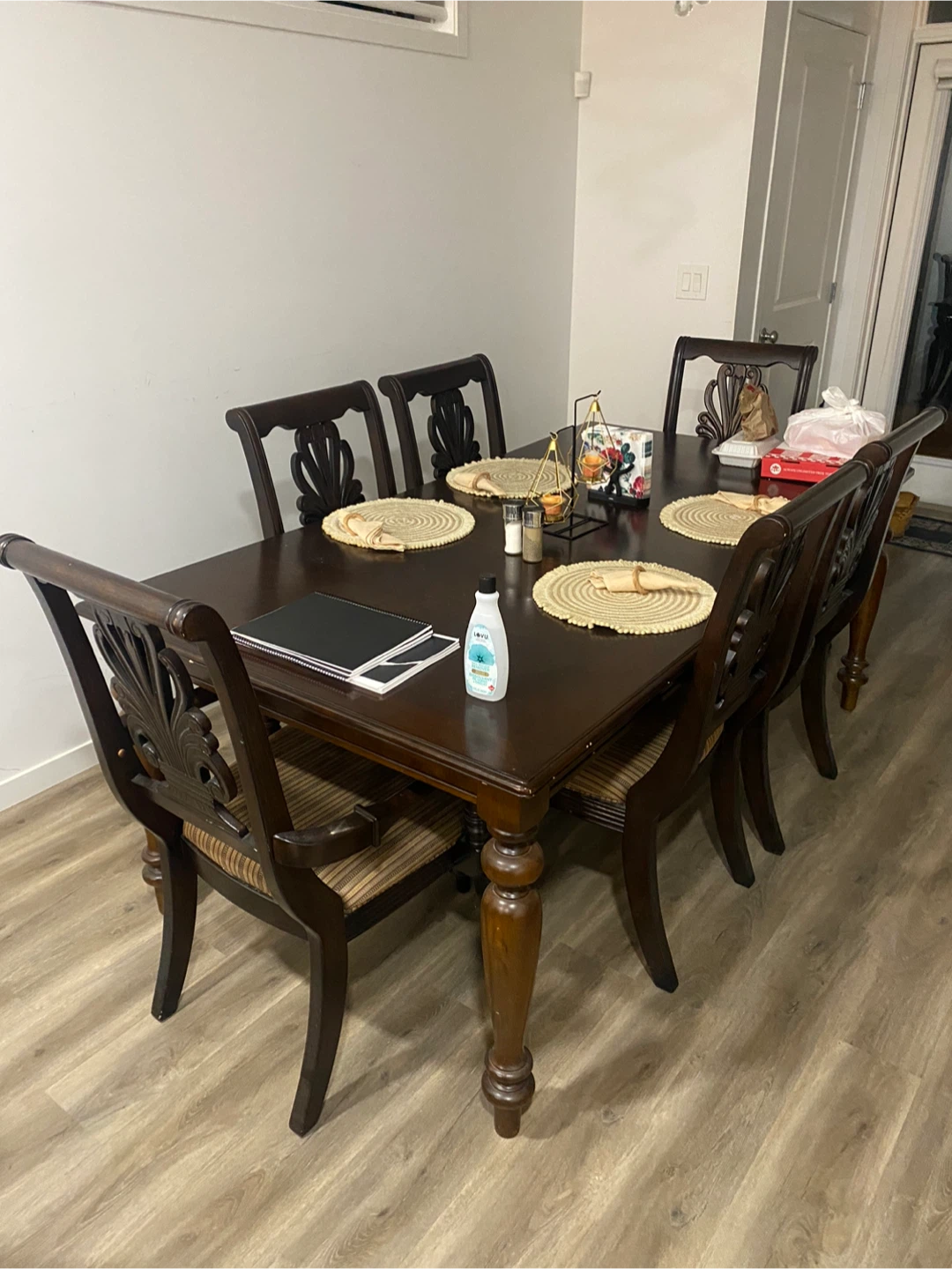 Dining Table with 6 Chairs - Dark Wood