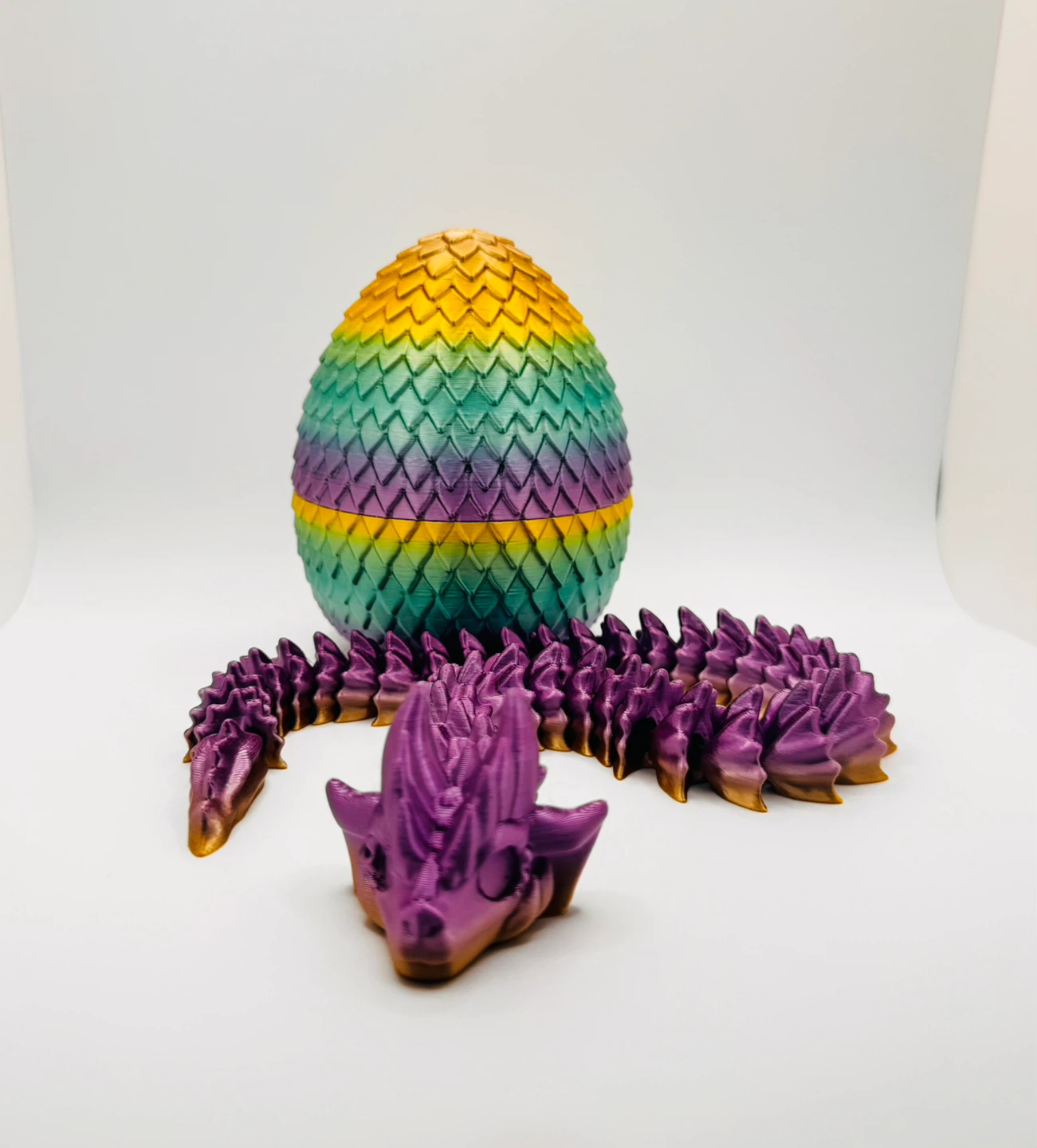 3D printed Rainbow Dragon Egg with Articulated Dragon - photo 2