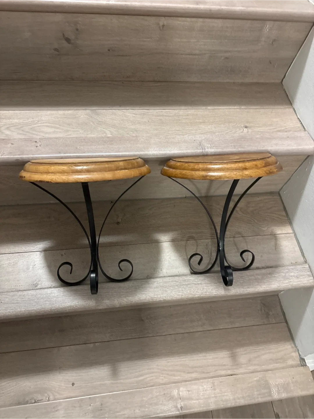 Set of 2 Wooden Half-Moon Wall Shelves