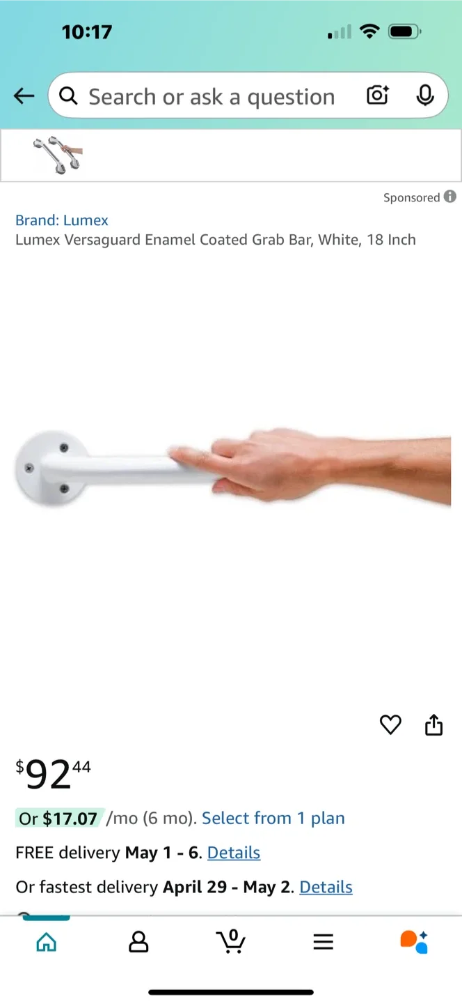 Lumex Versaguard Enamel Coated Grab Bar, 18 Inch