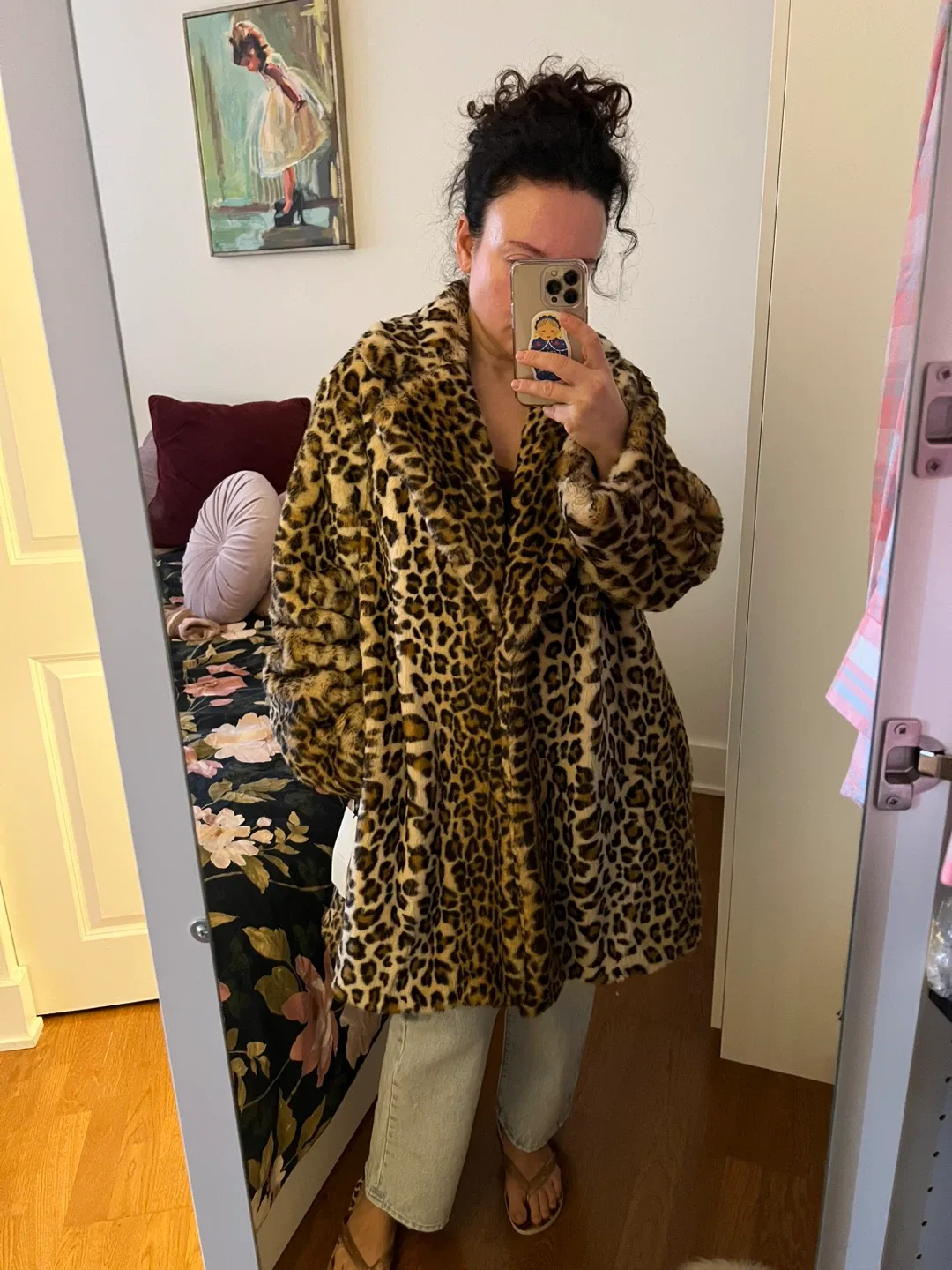 Calvin Klein Faux Fur Leopard Print Coat XL
