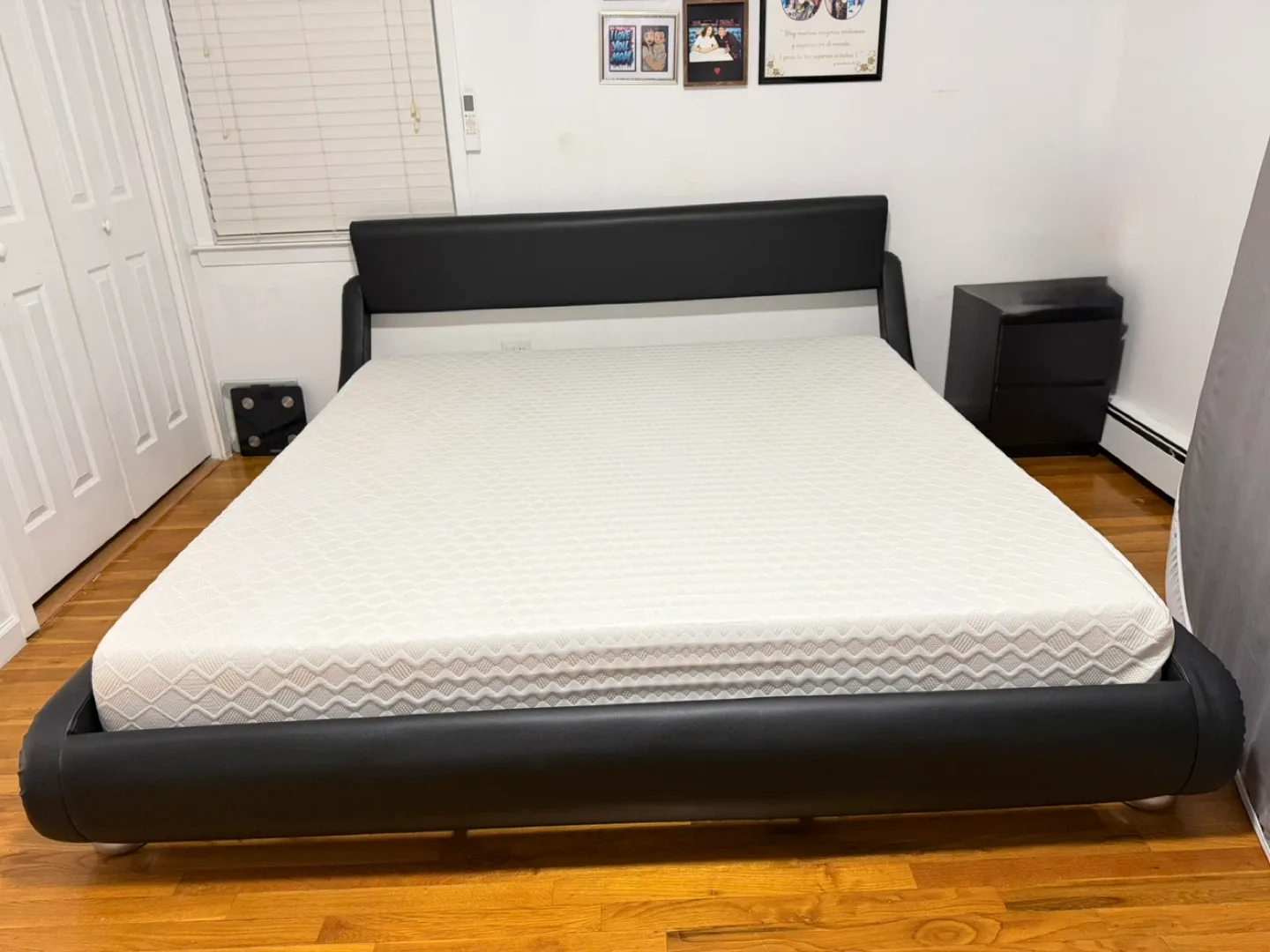 Black Leather Bed Frame with Mattress