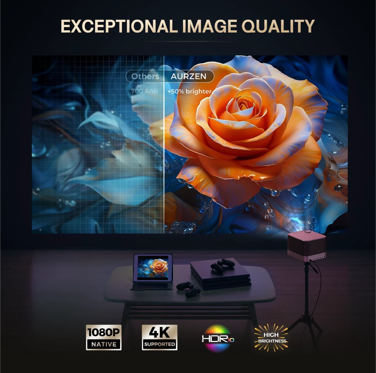 Aurzen Projector - 1080P Native, 4K Supported - photo 5
