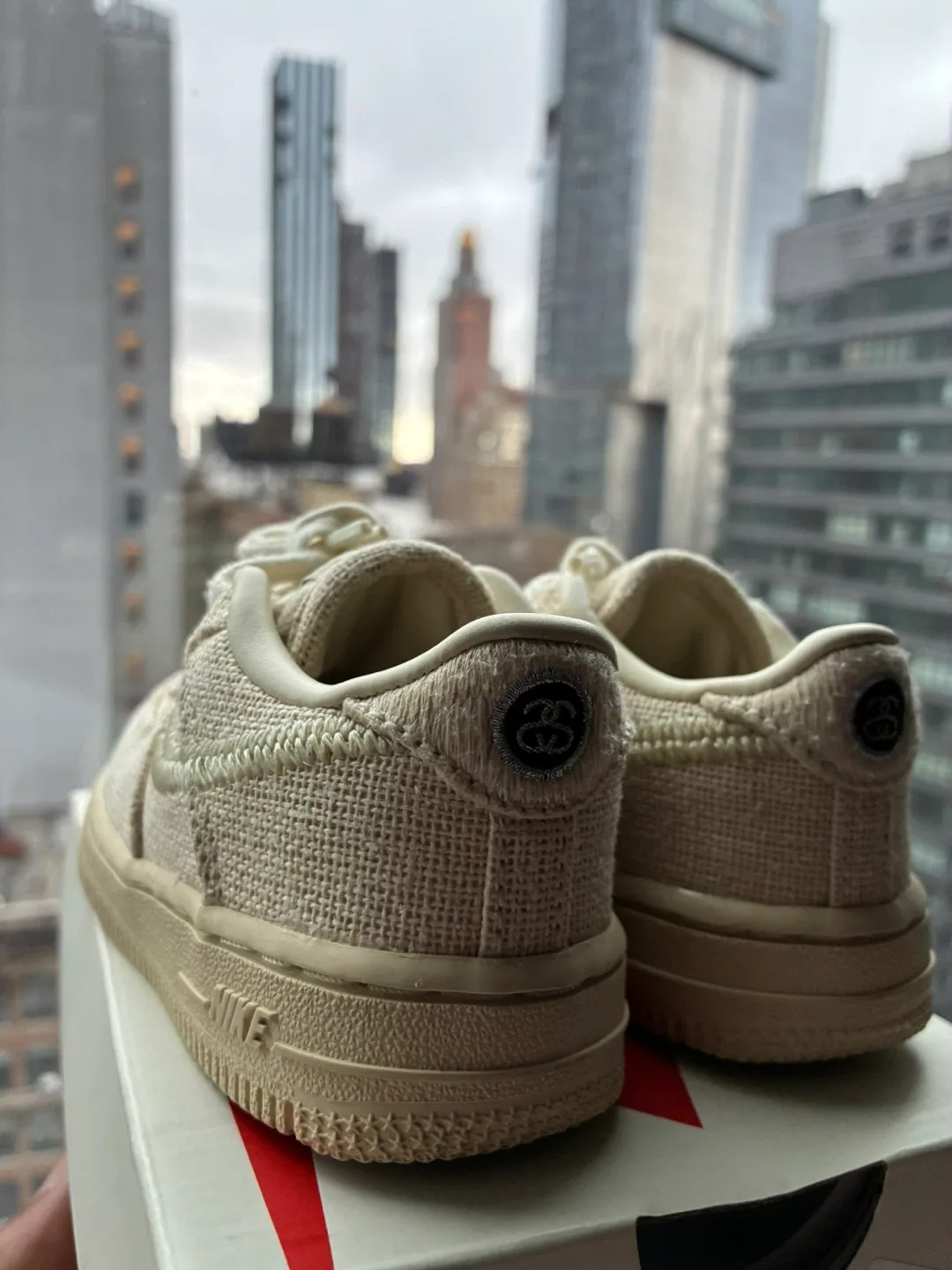 KiDS Nike x Stussy Air Force 1 Textured, Fossil Stone color way image indicator(5)