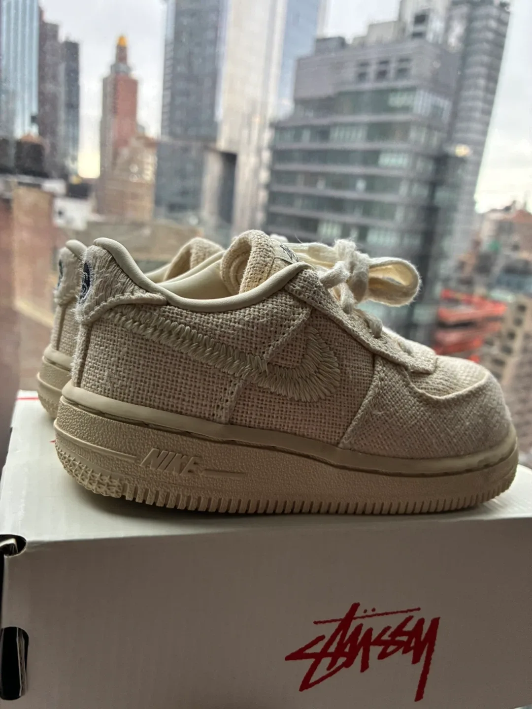 KiDS Nike x Stussy Air Force 1 Textured, Fossil Stone color way image indicator(3)