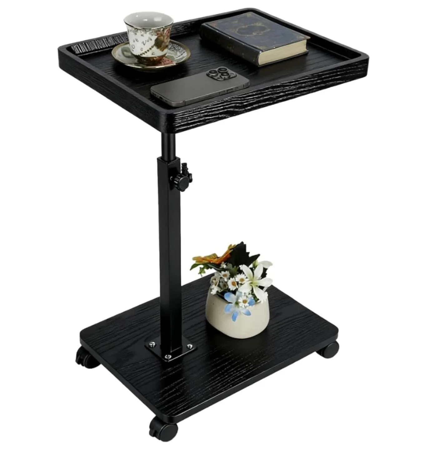 Adjustable Rolling End Table - Black