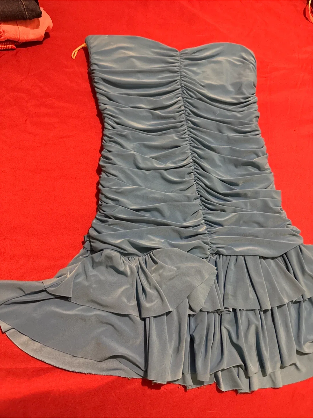 Blue Strapless Ruffled Mini Dress