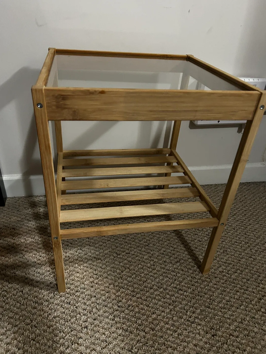Wooden Side Table with Glass Top