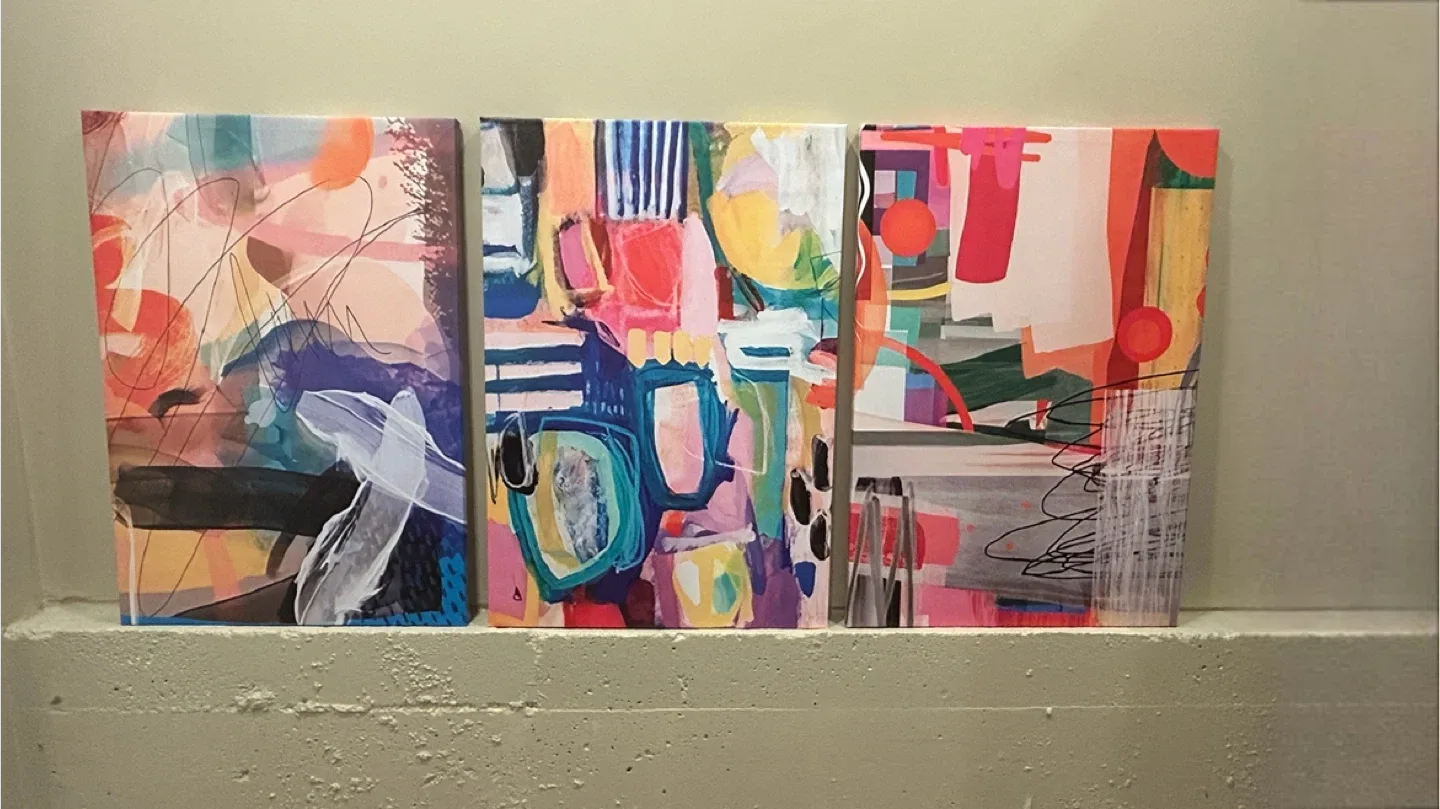 Abstract bold and colorful 3 piece canvas Wall Art