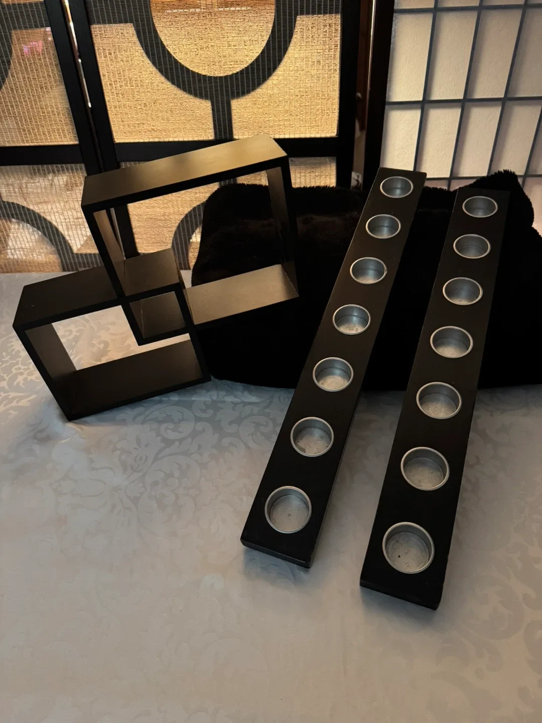 Black Wall Cube Shelf & Tea Light Candle Holder