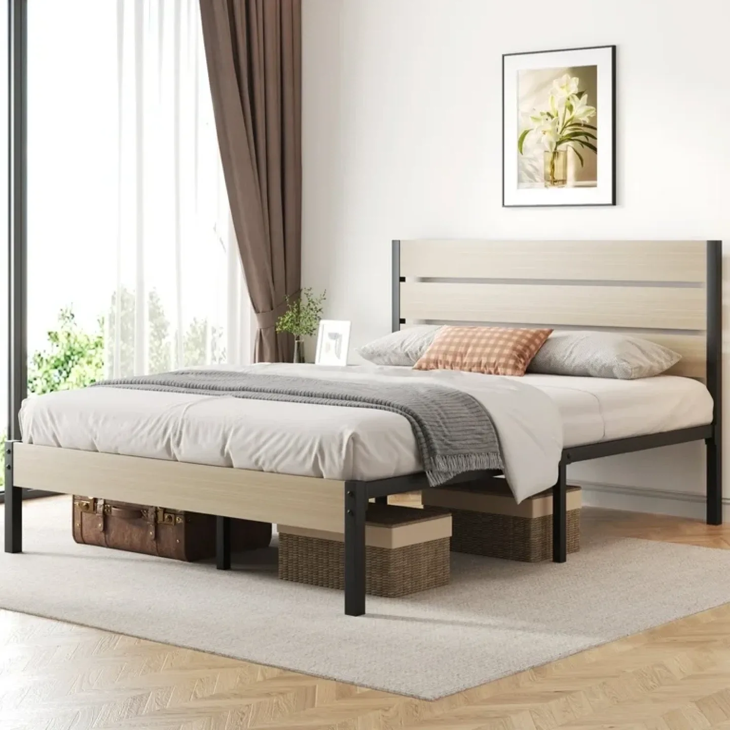 Fluest Queen Size Bed Frame with Headboard and Footboard
