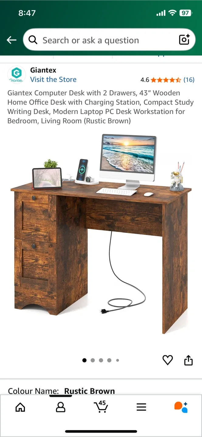Giantex Rustic Brown Computer Desk - 43" Wooden Home Office Desk image indicator(3)