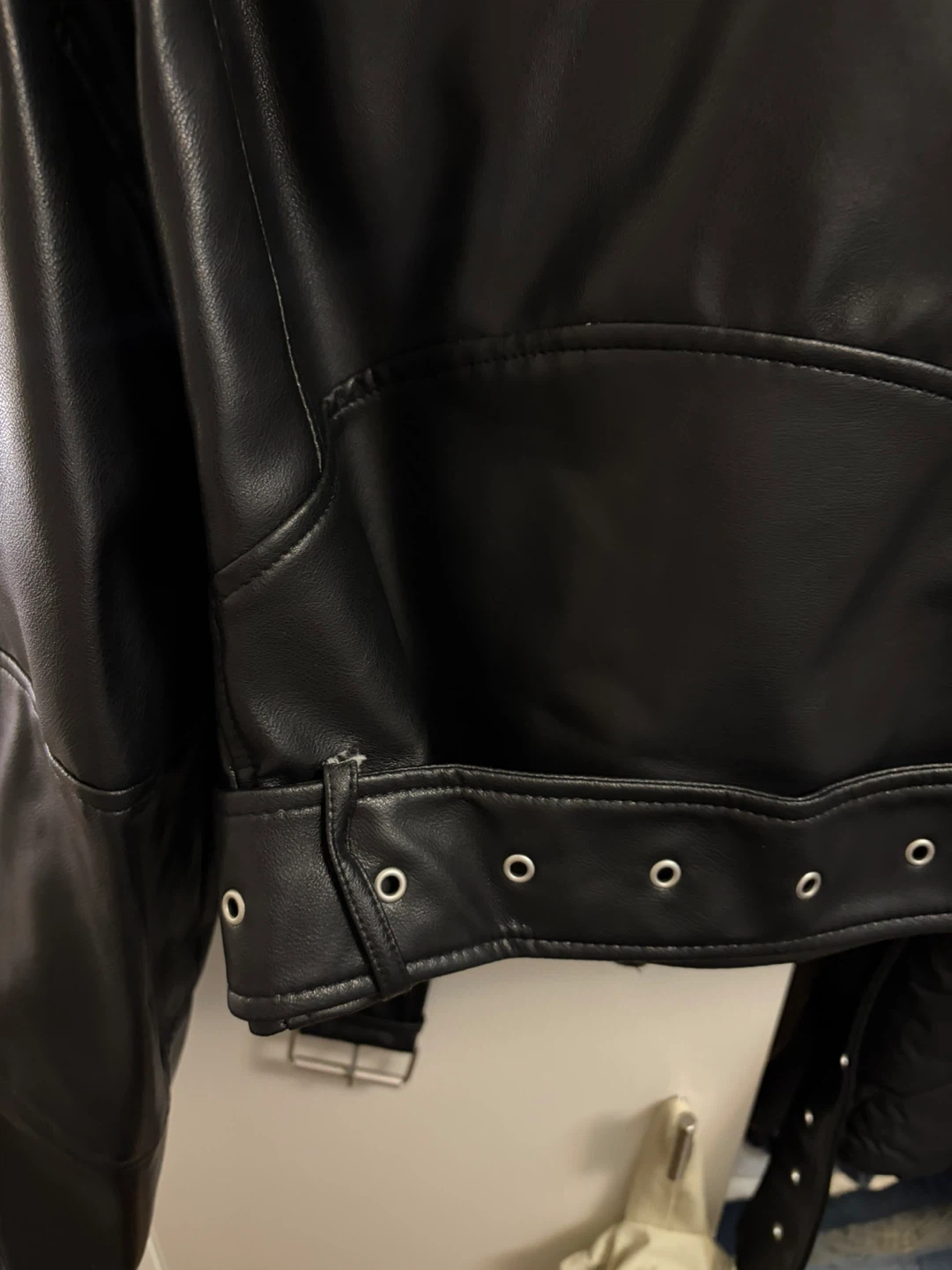 Zara Black Faux Leather Cropped Biker Jacket - photo 3