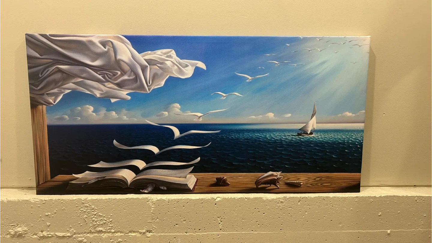 Seascape with artsy books canvas art