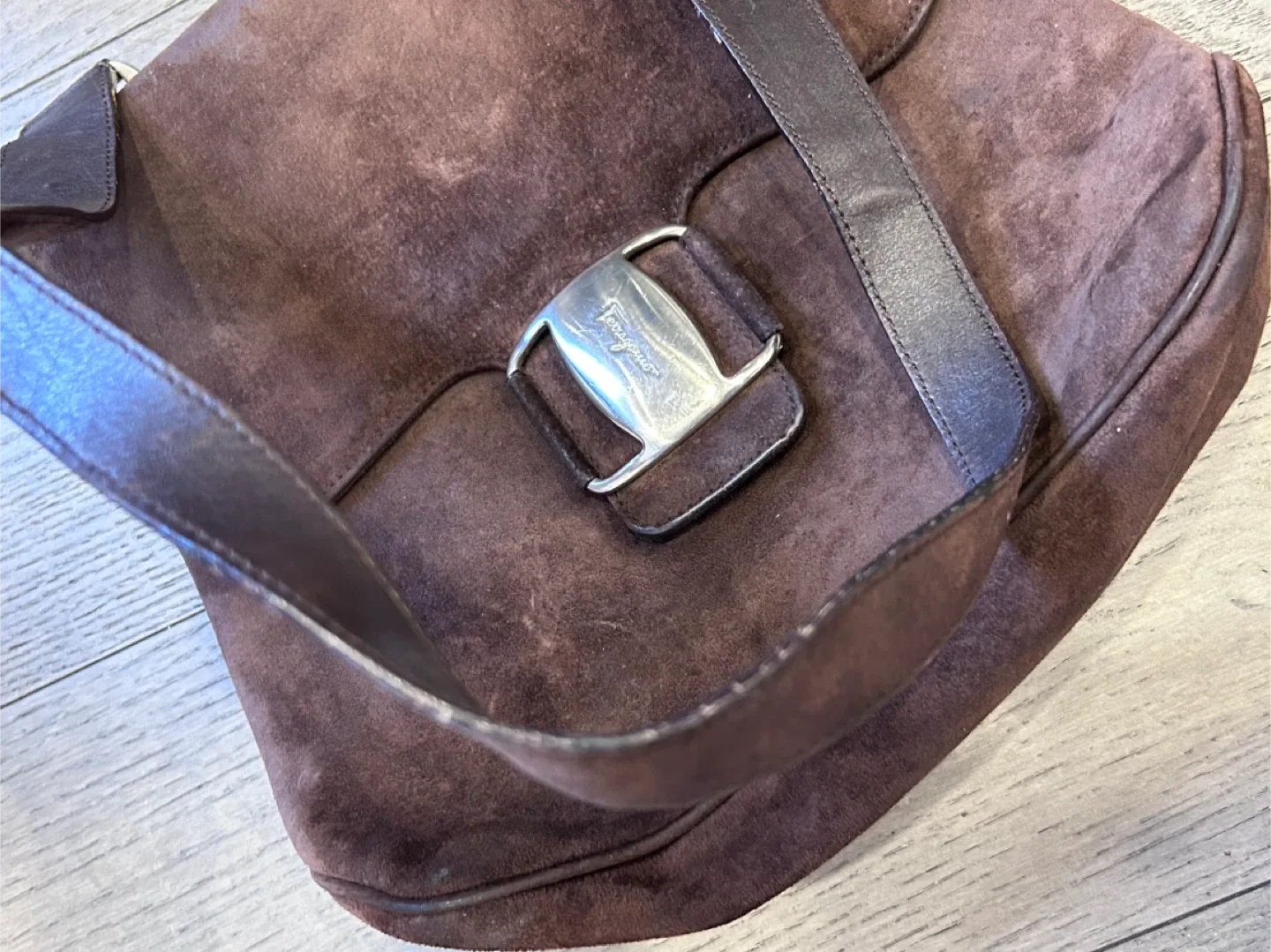 Salvatore Ferragamo Brown Suede Shoulder Bag image indicator(7)