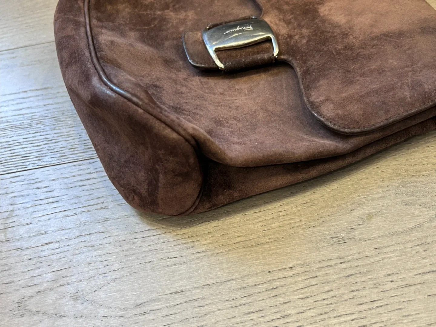 Salvatore Ferragamo Brown Suede Shoulder Bag image indicator(8)