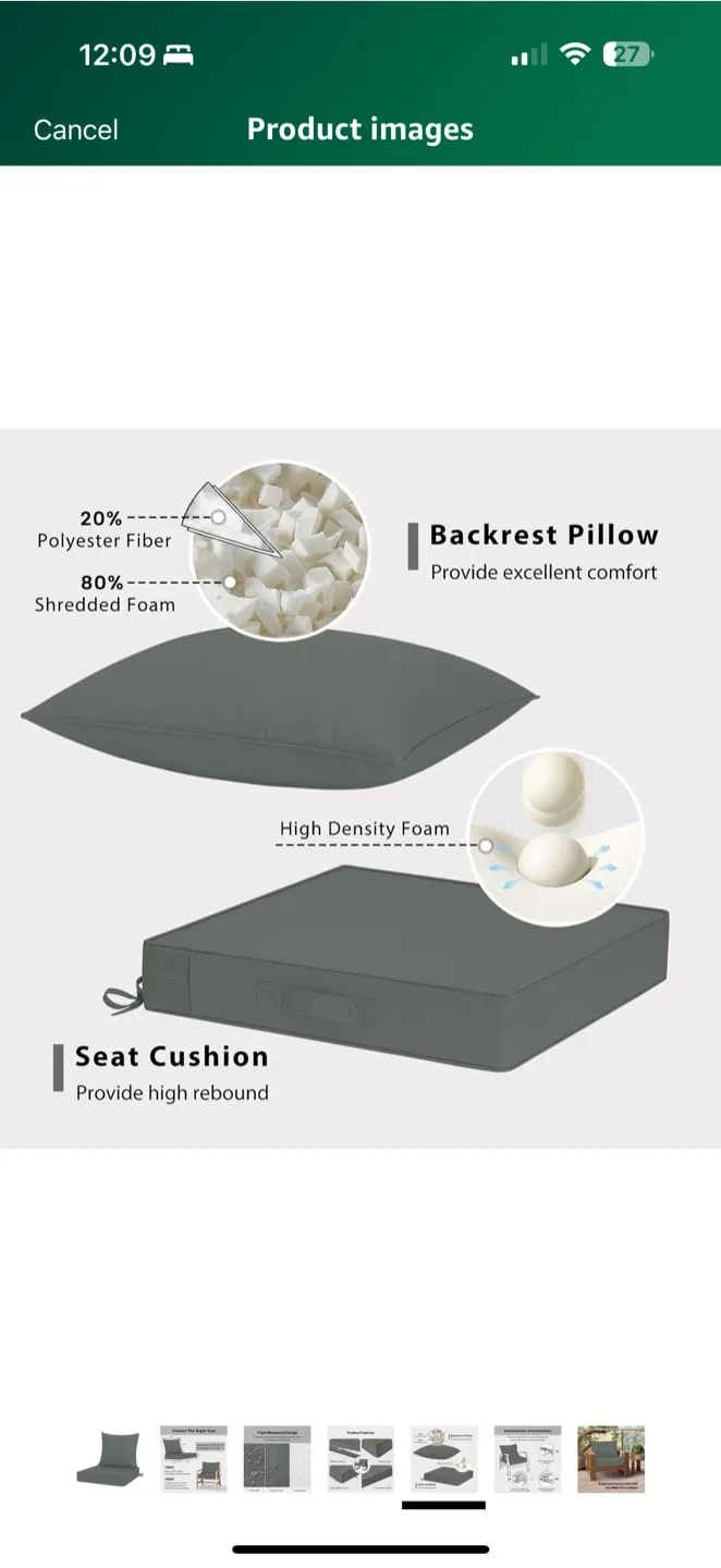 Outdoor Chair Cushion Covers – Dark Grey – 19x19” (Covers Only image indicator(4)
